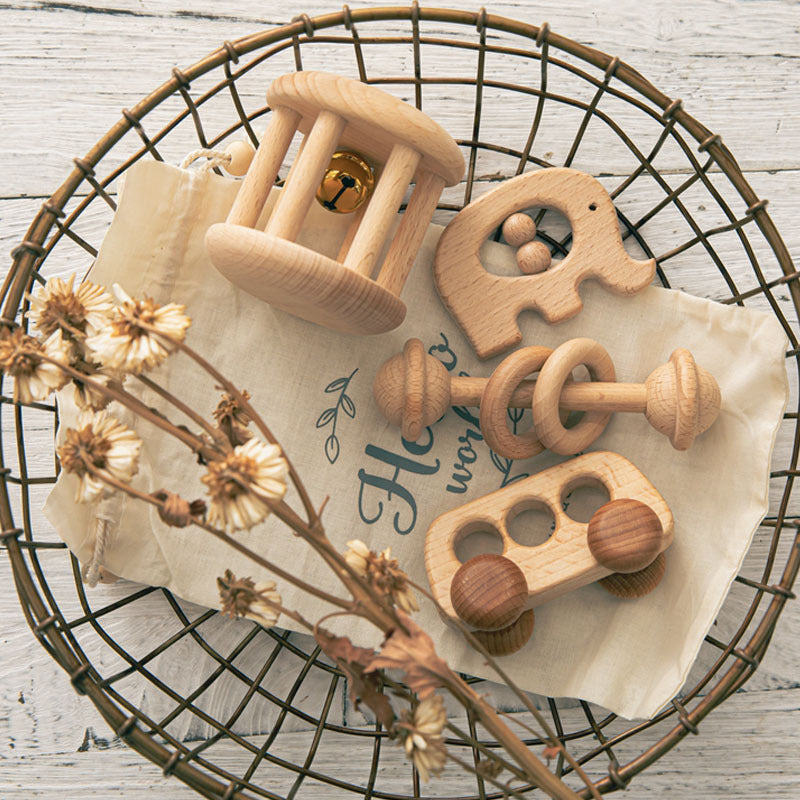 Ins Montessori Baby Buggy Hand Rattle Toy Set