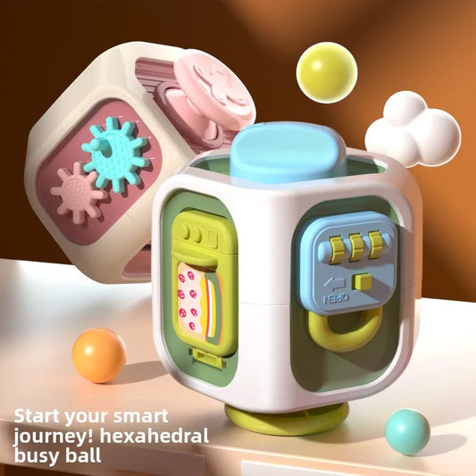 Baby Practice Skills Drawer Cube 6 in 1 Montessori Educational Toys Sensory Busy Board Fidget Educational Toys for Girl Boy