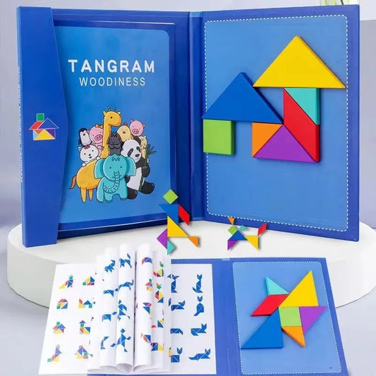 1-Set Wooden Magnetic Tangram Puzzle Book
