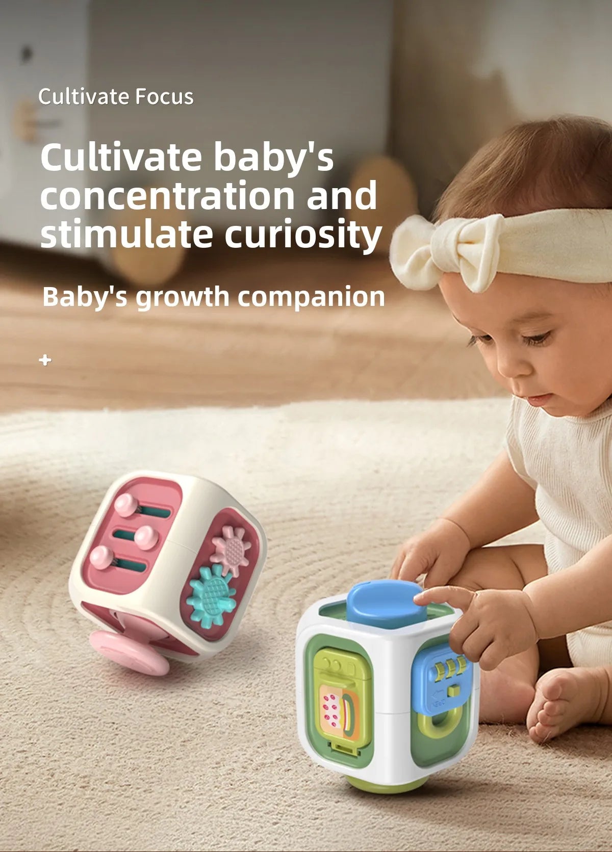 Baby Practice Skills Drawer Cube 6 in 1 Montessori Educational Toys Sensory Busy Board Fidget Educational Toys for Girl Boy