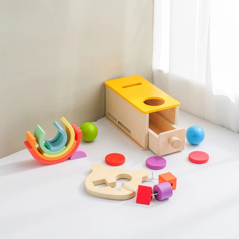 Montessori Wooden Coin Drawer Box