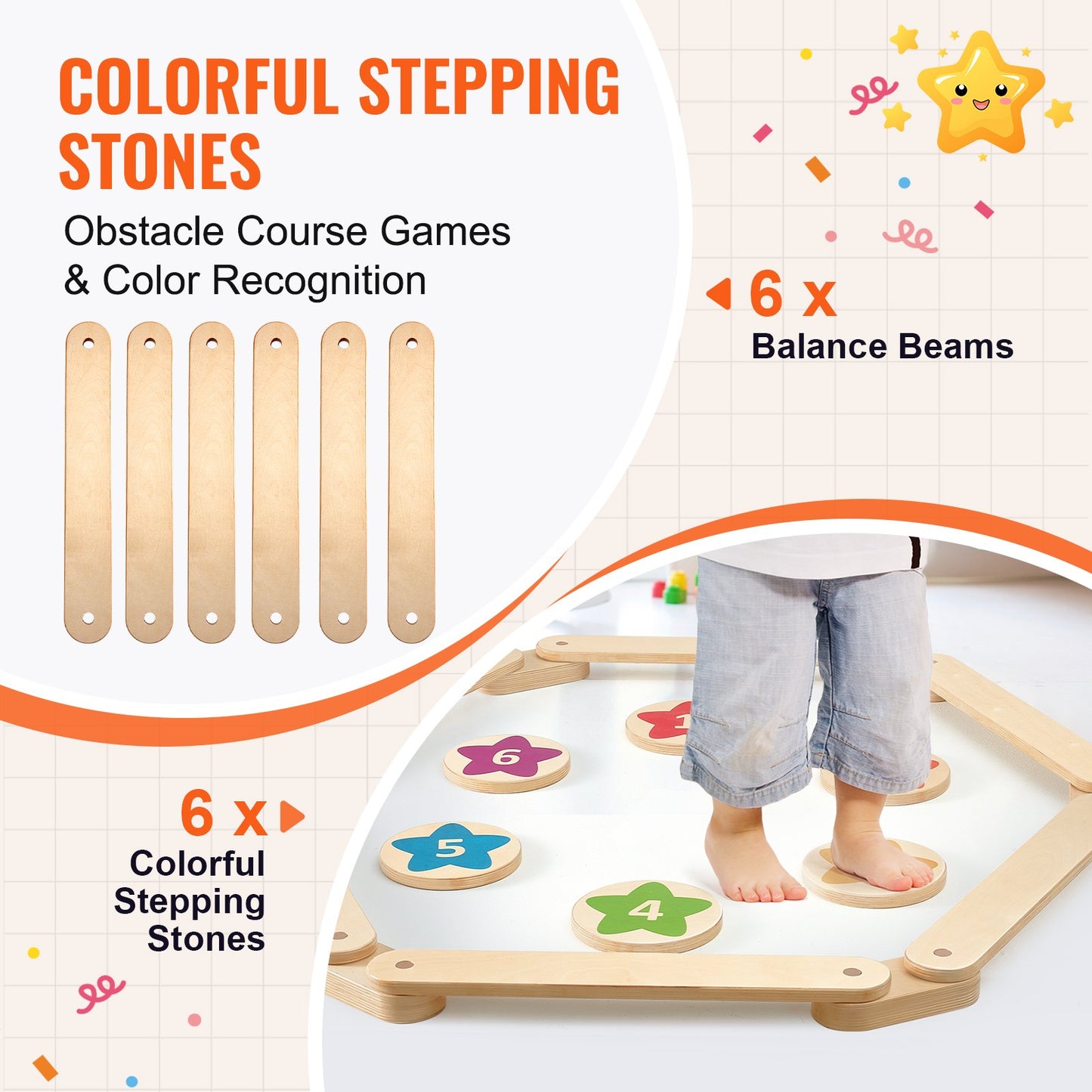 VEVOR Kids Balance Beam Stepping Stones Gymnastics Set