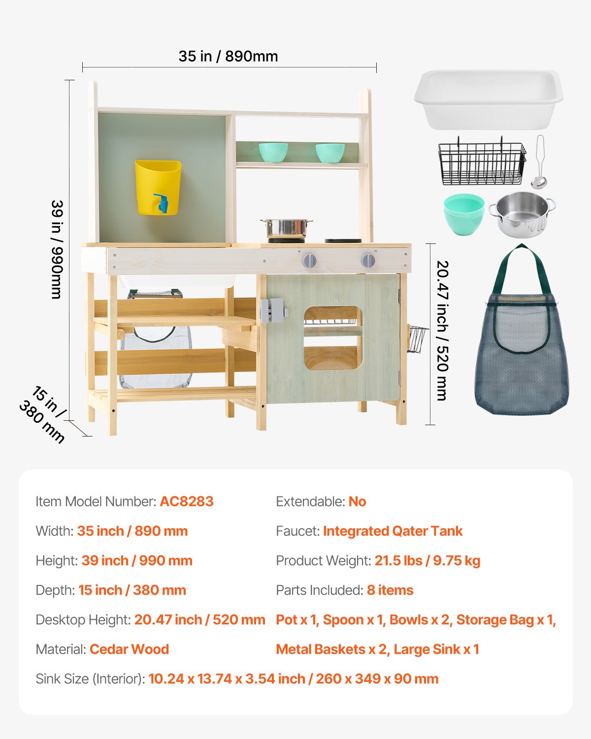 VEVOR Wooden Mud Kitchen Outdoor Toy Play Kitchen Set